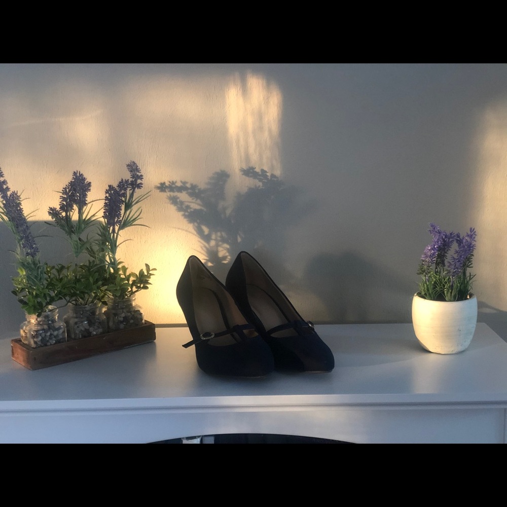 Navy blue faux suede heels